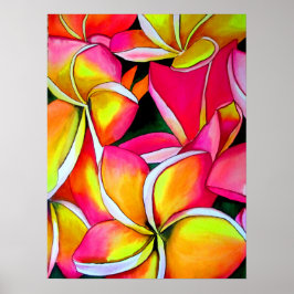 Neon Pink Frangipani Plumeria waterverf art Poster