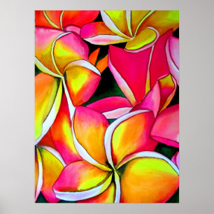 Neon Pink Frangipani Plumeria waterverf art Poster