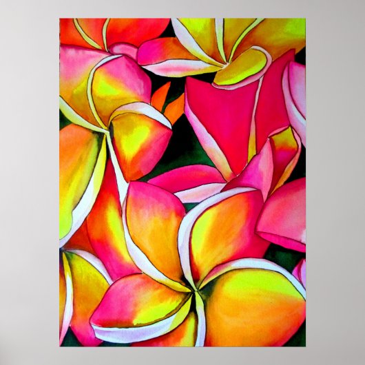 Neon Pink Frangipani Plumeria waterverf art Poster (Voorkant)