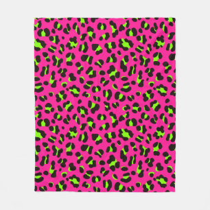 Neon Pink Fuchsia and Lime Green Leopard 80 Fleece Deken