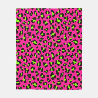 Neon Pink Fuchsia and Lime Green Leopard 80 Fleece Deken