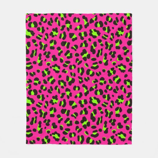 Neon Pink Fuchsia and Lime Green Leopard 80 Fleece Deken (Voorkant)