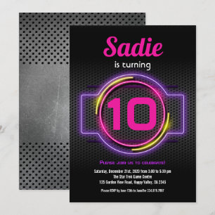 Neon Pink Girl Birthday Party gloeit donker spel a Kaart