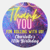 Neon Pink Girl's Roller Skating Party Dank u Ronde Sticker (Voorkant)