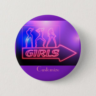 Neon Pink Girls Sign Thunder_Cove Ronde Button 5,7 Cm