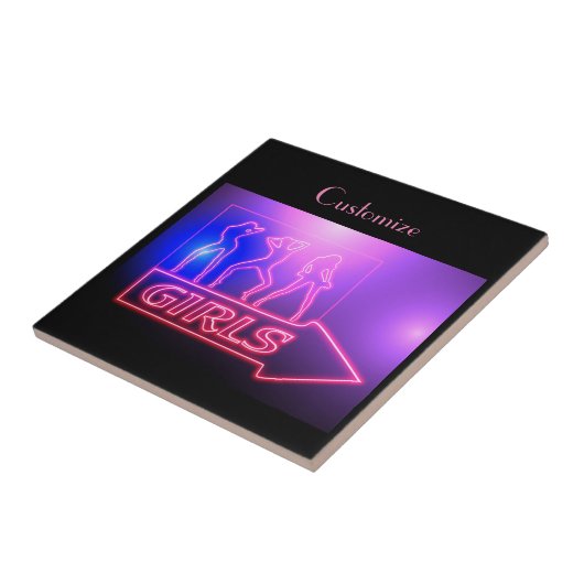 Neon Pink Girls Sign Thunder_Cove Tegeltje (Zijkant)