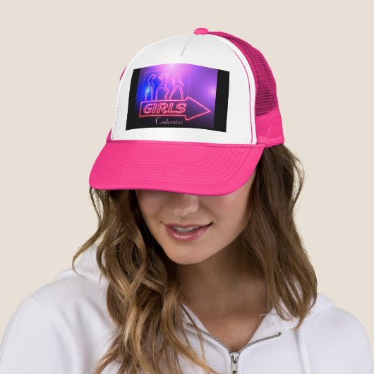Neon Pink Girls Sign Thunder_Cove Trucker Pet (In situ)