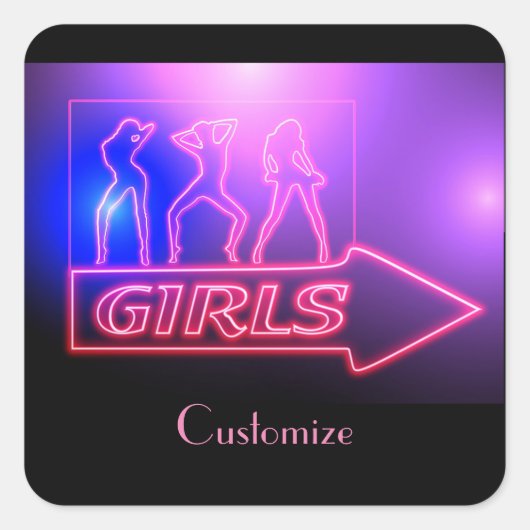 Neon Pink Girls Sign Thunder_Cove Vierkante Sticker (Voorkant)