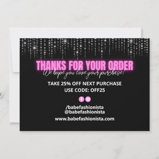 Neon Pink Glam bedankje Bedankkaart (Achterkant)