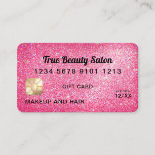 Neon Pink Glitter Credit Kaart Cadeaubon Visitekaartje