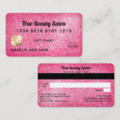 Neon Pink Glitter Credit Kaart Cadeaubon Visitekaartje (Voorkant / Achterkant)