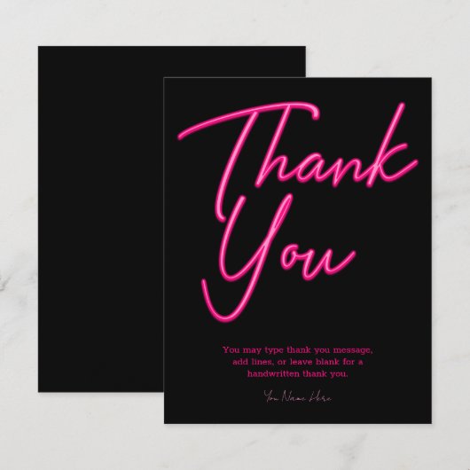 Neon Pink Glow Bedankt Kaart (Voorkant / Achterkant)