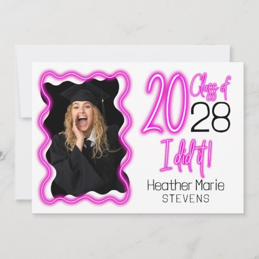 Neon Pink Glow Class of 2025 Foto Afstuderen Kaart (Voorkant)