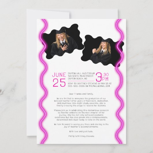 Neon Pink Glow Class of 2025 Foto Afstuderen Kaart (Achterkant)