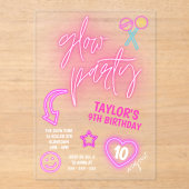 Neon Pink Glow Party Verjaardag Acryl Uitnodigingen (Voorkant)