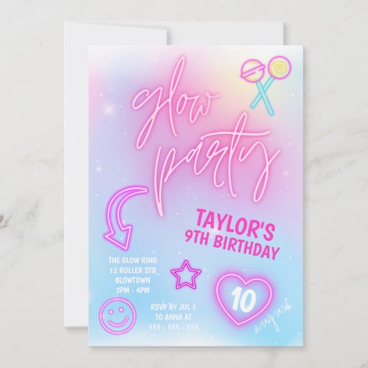 Neon Pink Glow Party Verjaardag Kaart (Voorkant)