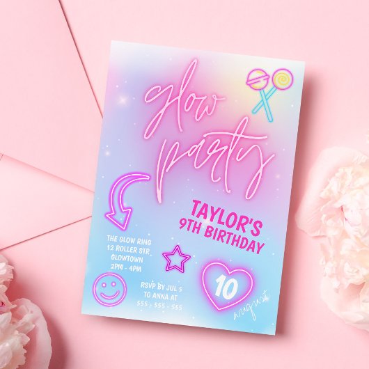 Neon Pink Glow Party Verjaardag Kaart