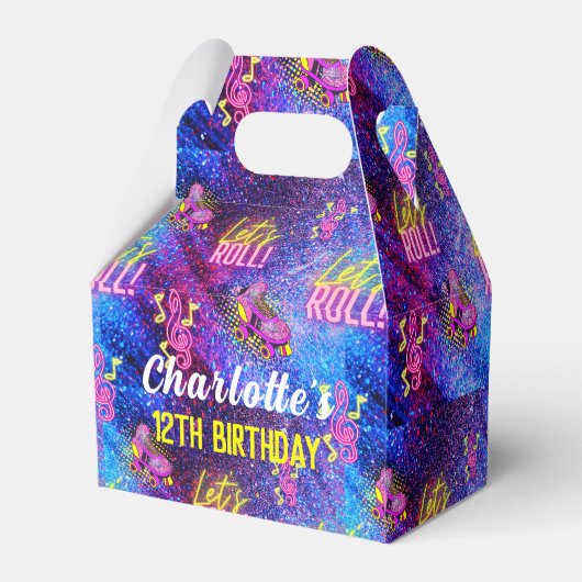 Neon Pink Glow Roller Schaatsen Disco Verjaardagsf Bedankdoosjes (Achterkant)