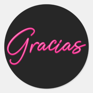 Neon Pink Glow Spaanse Gracias Dank u Ronde Sticker