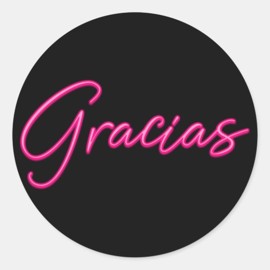 Neon Pink Glow Spaanse Gracias Dank u Ronde Sticker (Voorkant)
