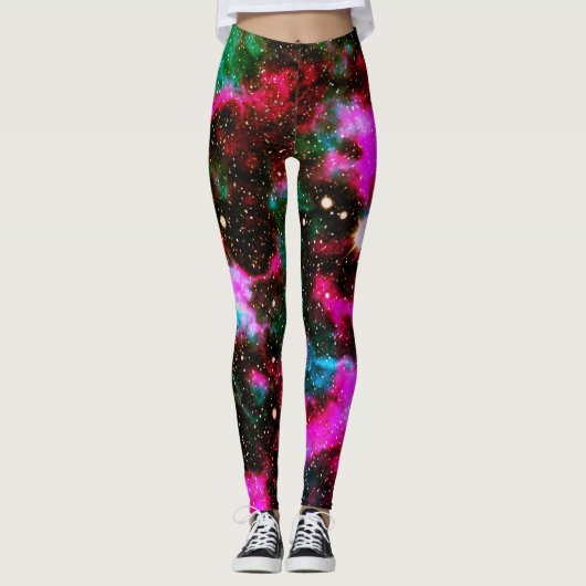 Neon Pink Green Galaxy Yoga Leggings (Voorkant)