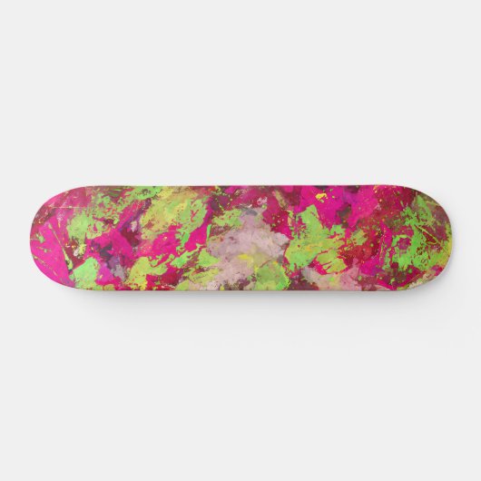 Neon Pink Green Grunge Splatter Skateboard (Horizontaal)
