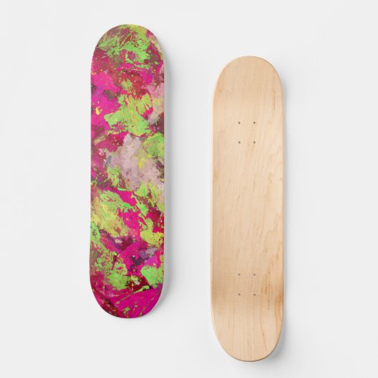 Neon Pink Green Grunge Splatter Skateboard (Voorkant)