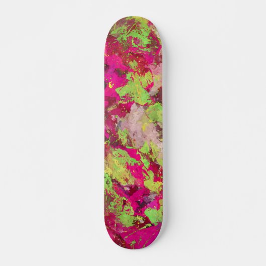 Neon Pink Green Grunge Splatter Skateboard (Voorkant)