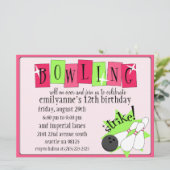 Neon Pink & Green helemaal Retro Bowling Birthday  Kaart (Staand voorkant)