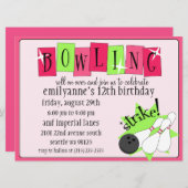 Neon Pink & Green helemaal Retro Bowling Birthday  Kaart (Voorkant / Achterkant)
