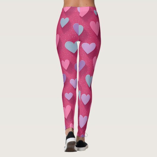 Neon Pink Heart Pattern Leggings (Achterkant)