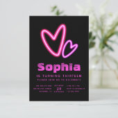 Neon Pink Hearts Birthday Party Kaart (Staand voorkant)