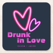 Neon Pink Hearts Drink in Love Wedding Kartonnen Onderzetters (Voorkant)