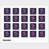 Neon Pink Hearts Drink in Love Wedding Vierkante Sticker (Vel)