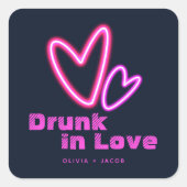 Neon Pink Hearts Drink in Love Wedding Vierkante Sticker (Voorkant)