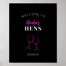 Neon Pink Hens Party Wine Welkomstbord Poster