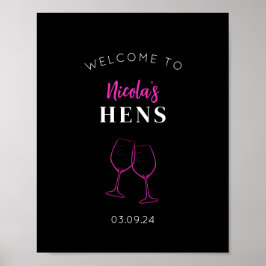 Neon Pink Hens Party Wine Welkomstbord Poster