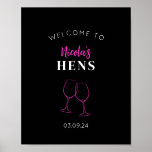 Neon Pink Hens Party Wine Welkomstbord Poster