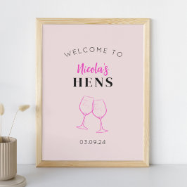 Neon Pink Hens Party Wine Welkomstbord Poster