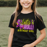 Neon Pink Let's Roll Girl's Roller Skating Party T-shirt<br><div class="desc">Laten we Roll verjaardagsfeestontwerp met levendige neon gloed lichten en tekst in neon roze en geel,  geweldig voor rolschaatsen disco verjaardagsfeestjes voor meisjes.</div>