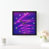 Neon Pink Lightning Vierkante Klok (Huis)
