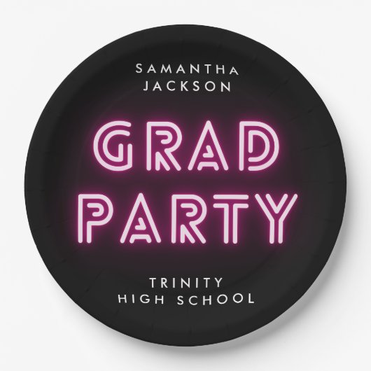 Neon Pink Lights Klasse High School Afstuderen Papieren Bordje (Voorkant)