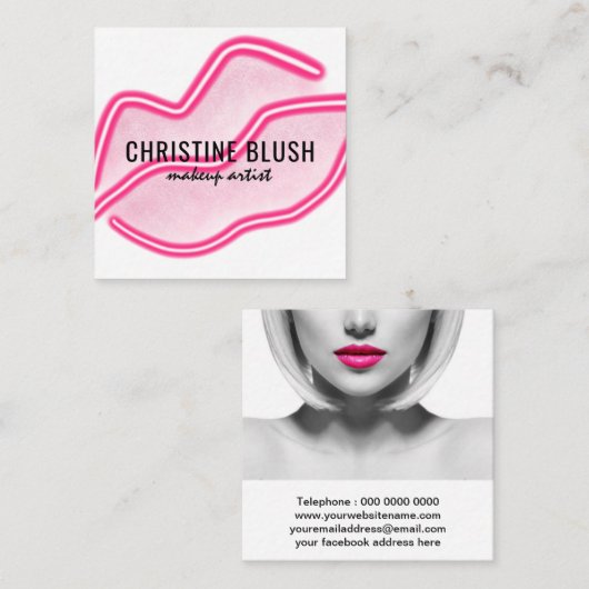 Neon Pink Lips Makeup Artiest Visitekaartje (Voorkant / Achterkant)