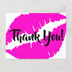 Neon Pink Lipstick Big Kiss Bedankt Briefkaart