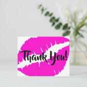 Neon Pink Lipstick Big Kiss Bedankt Briefkaart (Staand voorkant)