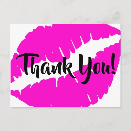 Neon Pink Lipstick Big Kiss Bedankt Briefkaart (Voorkant)