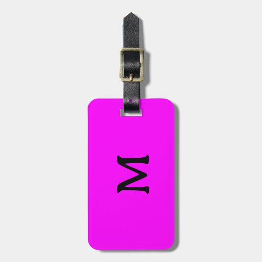 Neon PInk Magenta Monogram Zwart Aangepaste Naam G Bagagelabel (Voorkant verticaal)