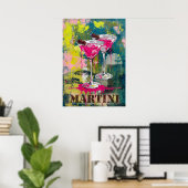 Neon Pink Martini Pop Art: Modernes Cocktail Gemäl Poster (Thuiskantoor)