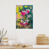 Neon Pink Martini Pop Art: Modernes Cocktail Gemäl Poster (Keuken)