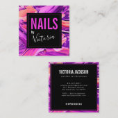 Neon Pink Modern Abstract Salon Nail Technicus Neo Vierkante Visitekaartje (Voorkant / Achterkant)